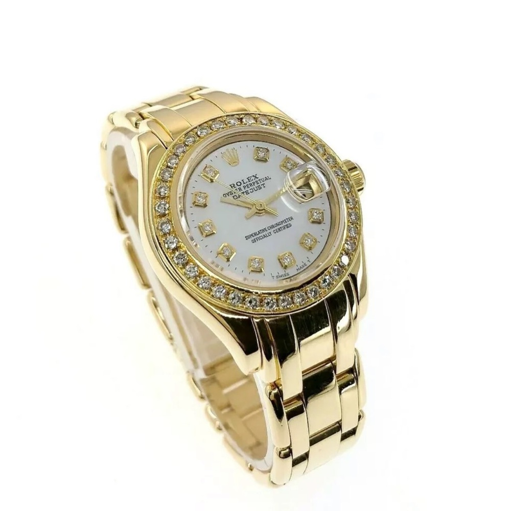 Rolex Gold Watch with Crystal Bezel and Bracelet Band